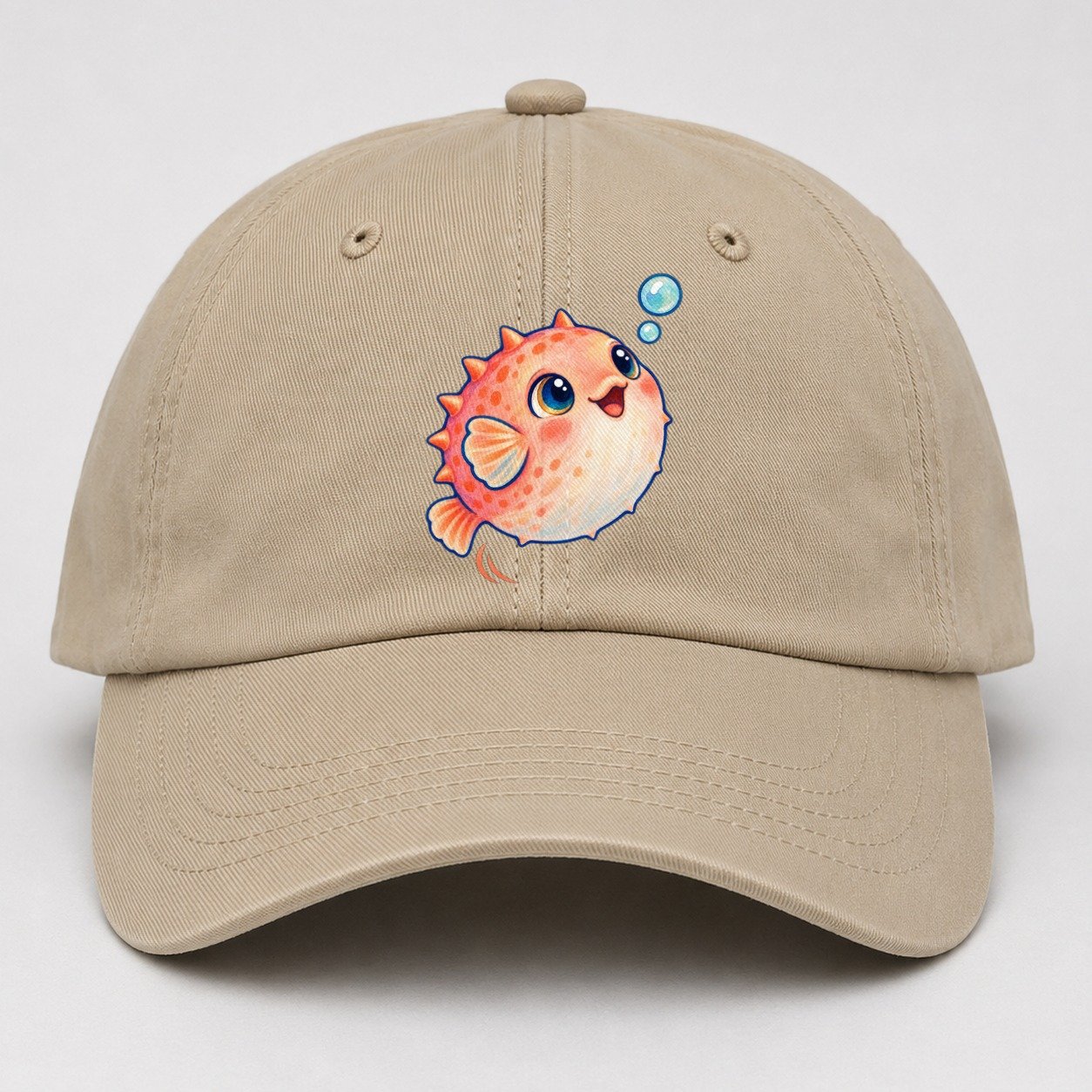 Pufferfish Bubble Bounce Sea Sprite Baseball Cap – Khaki