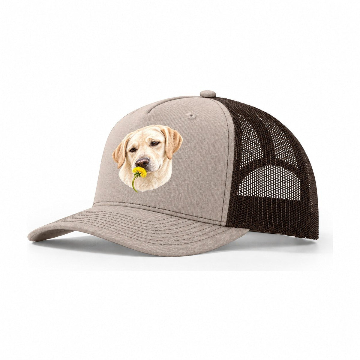 Cream Labrador Dandelion Pause Pastimes Companions Trucker Hat – Khaki Brown