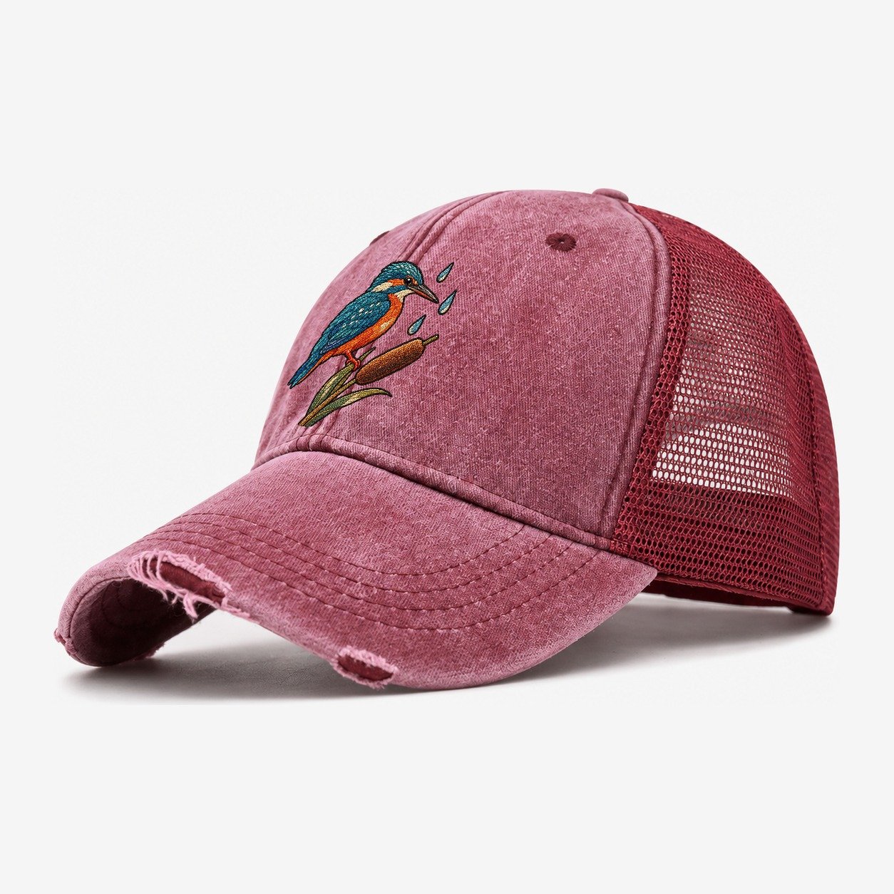Kingfisher Rain Pause Gentle Wild Washed Trucker Hat – Wine Red