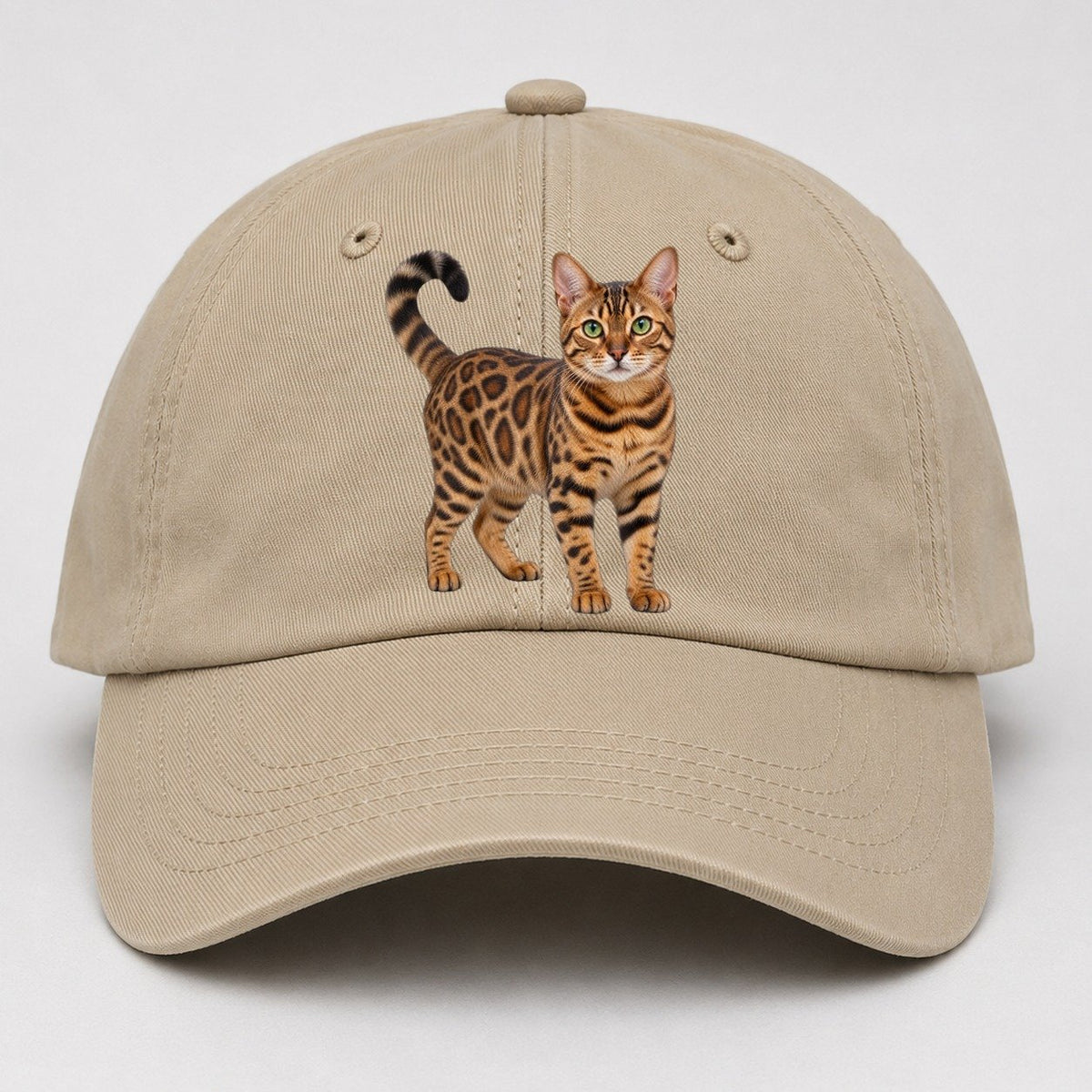 Bengal Standing Three Quarter Realistic Cat Portrait Baseball Cap – Khaki