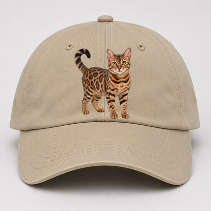 Bengal Standing Three Quarter Realistic Cat Portrait Baseball Cap – Khaki