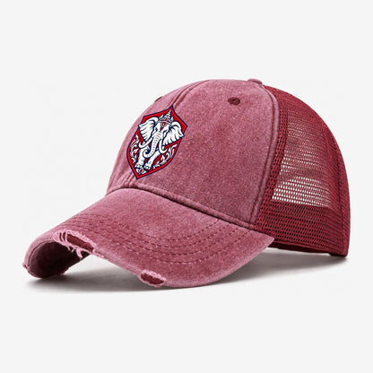 Thailand Minimal Emblem Country Logos Washed Trucker Hat – Wine Red