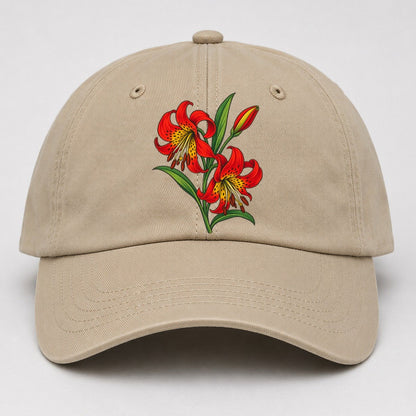 Saskatchewan Western Red Lily Canada Cultural Icons Baseball Cap – Khaki