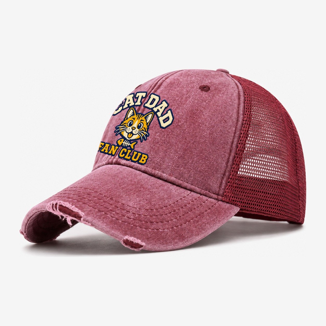 Cat Dad Fan Club Washed Trucker Hat – Wine Red