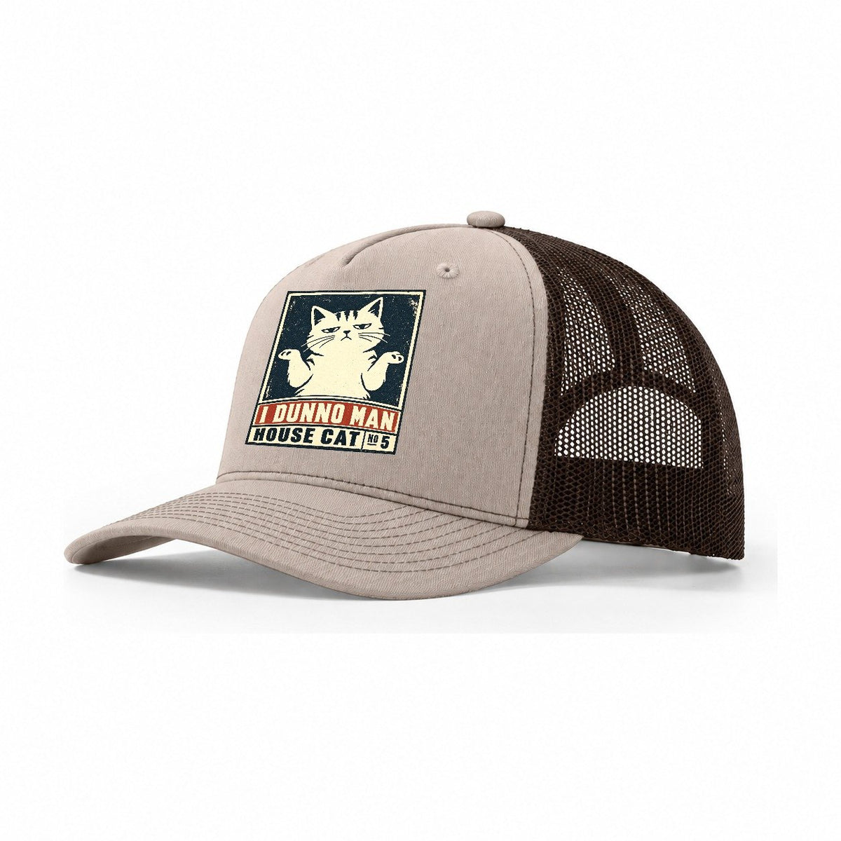 I Dunno Man Neko Says No Trucker Hat – Khaki Brown