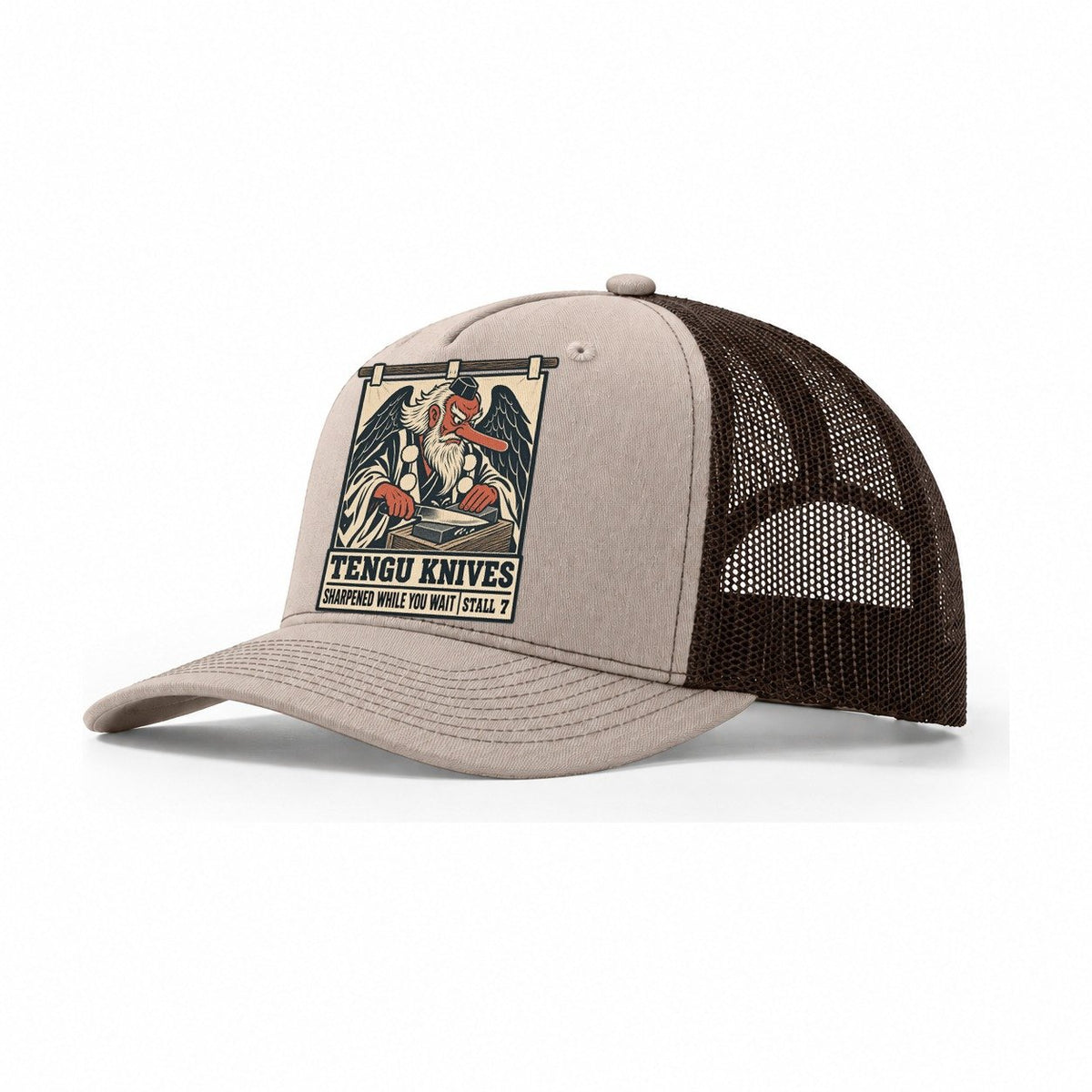 Tengu Knives Yokai Night Market Trucker Hat – Khaki Brown