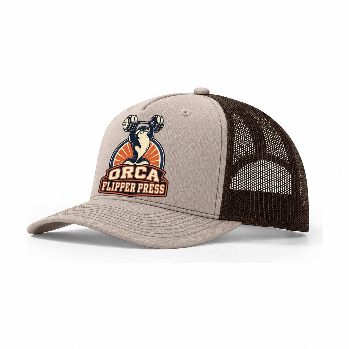 Orca Flipper Press Animal Lifters Trucker Hat – Khaki Brown