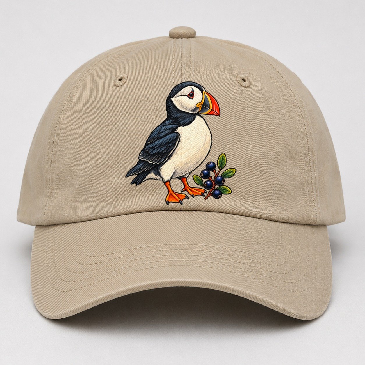 Atlantic Puffin And Crowberry Canada Cultural Icons Baseball Cap – Khaki