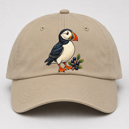 Atlantic Puffin And Crowberry Canada Cultural Icons Baseball Cap – Khaki