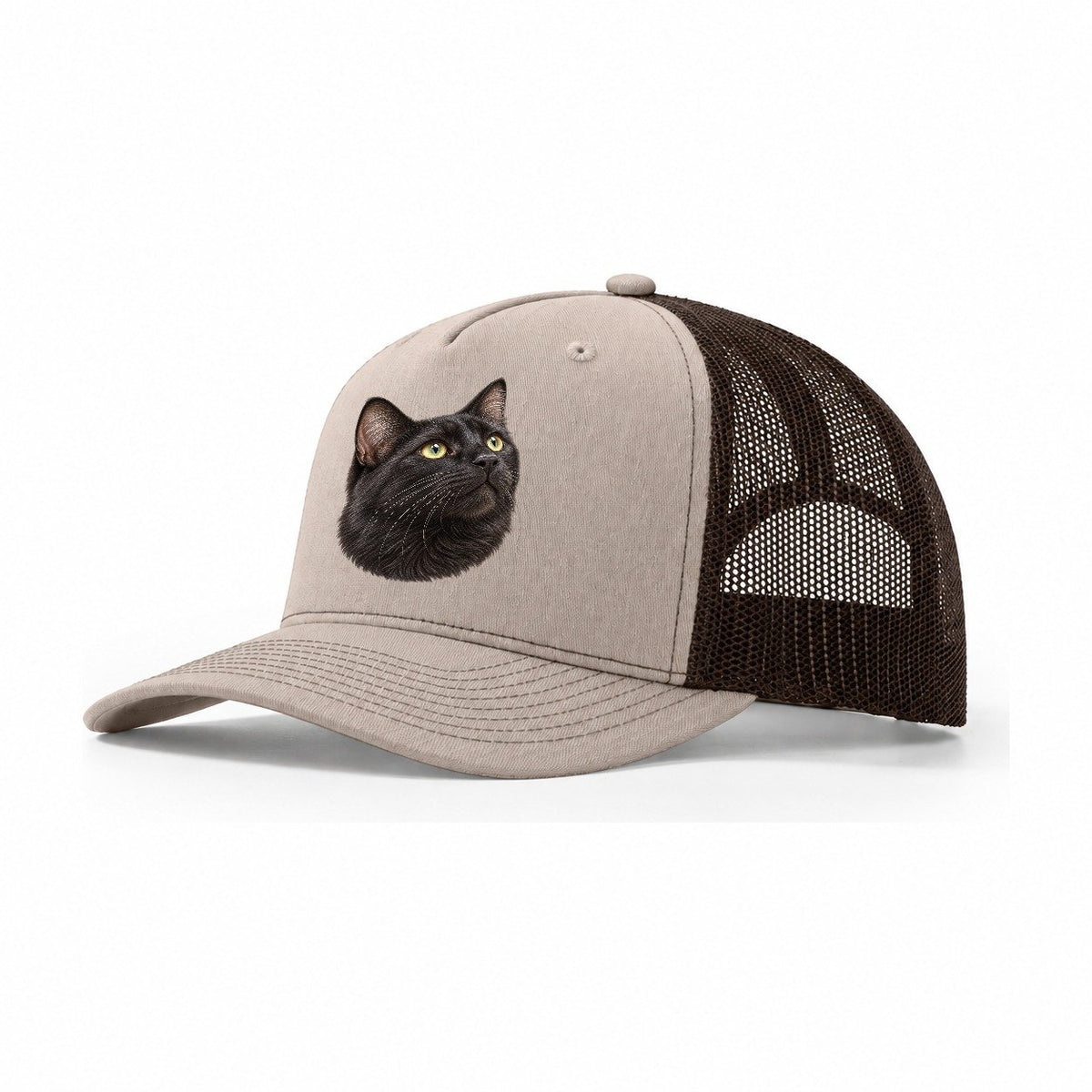 Black Cat Upturned Whiskers Pastimes Companions Trucker Hat – Khaki Brown