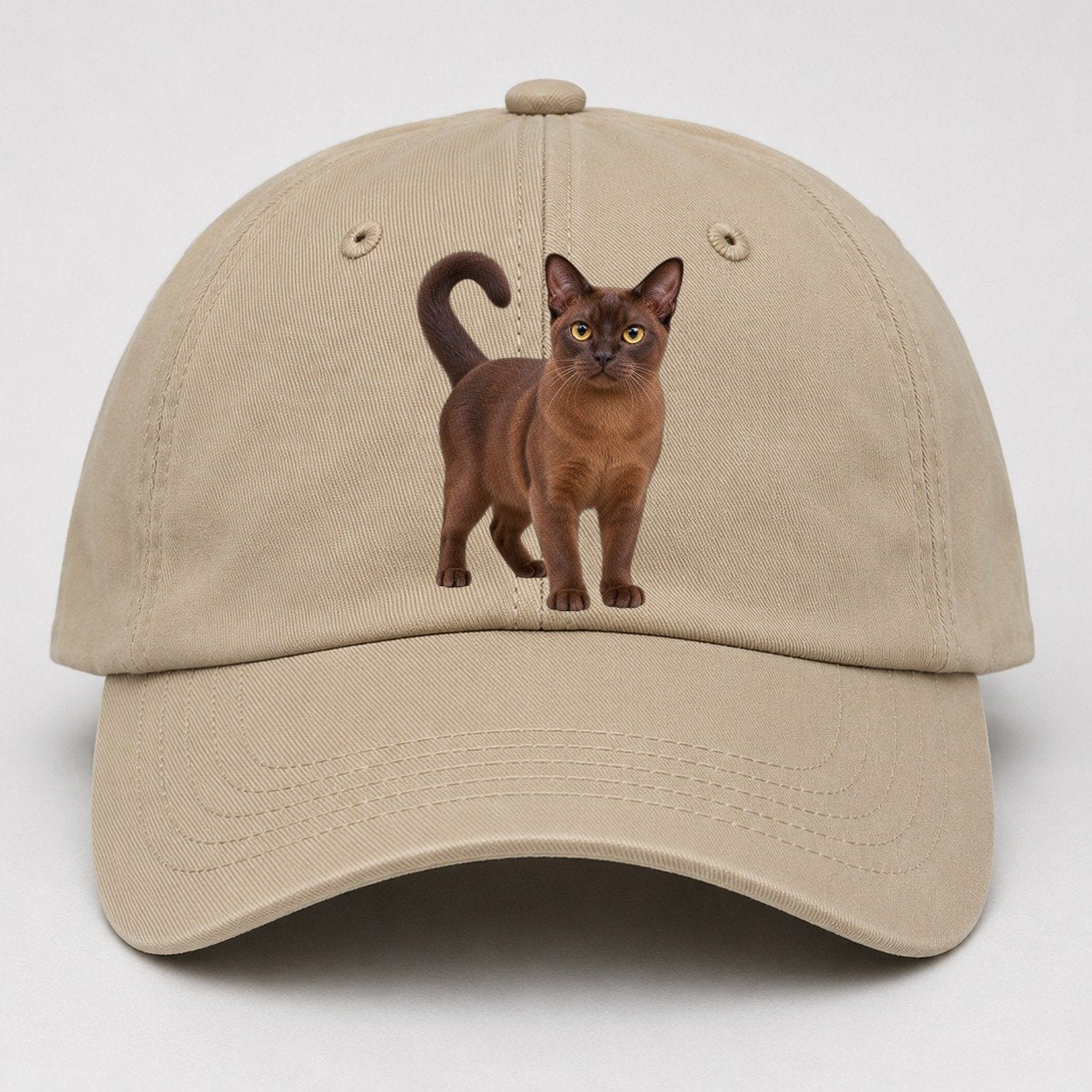 Burmese Standing Three Quarter Realistic Cat Portrait Baseball Cap – Khaki