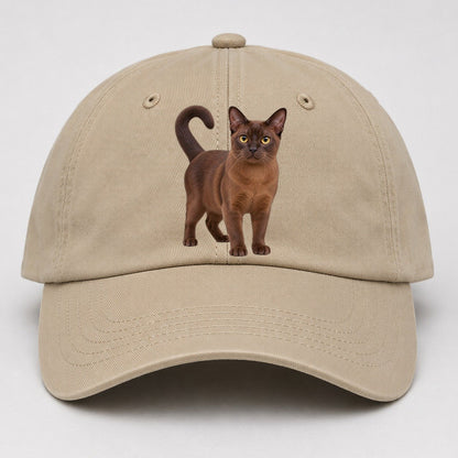 Burmese Standing Three Quarter Realistic Cat Portrait Baseball Cap – Khaki