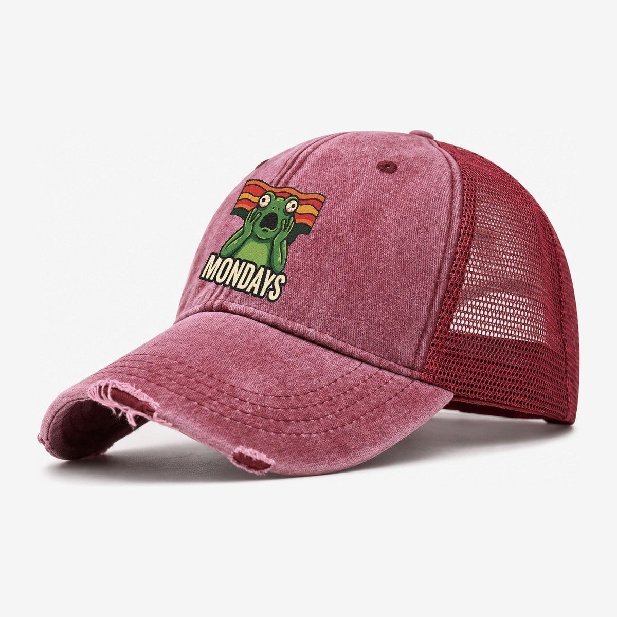 Frog Scream Mondays Scream Washed Trucker Hat – Wine Red