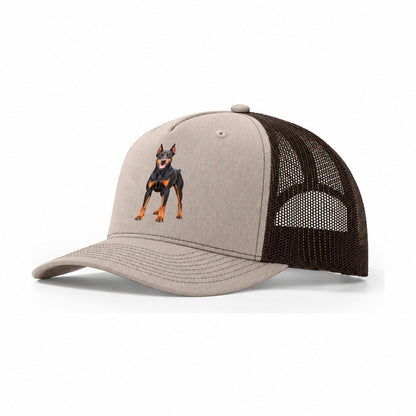 Doberman Pinscher Standing Top Breeds Trucker Hat – Khaki Brown
