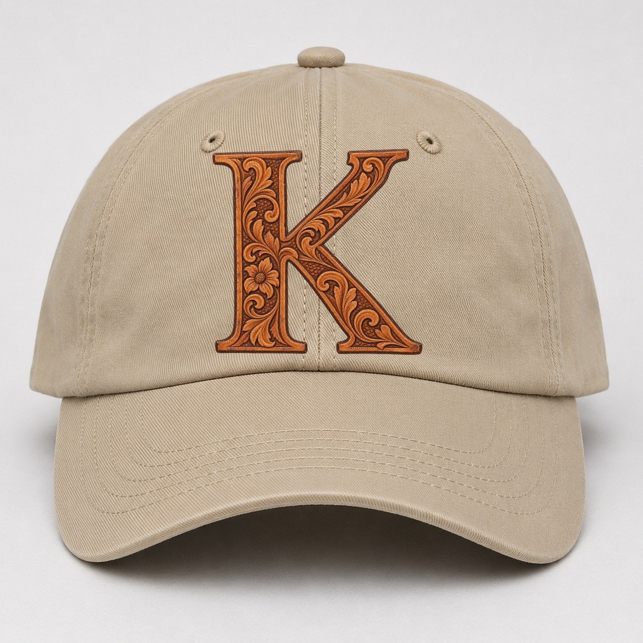 Tooled Leather K Monogram Baseball Cap – Khaki