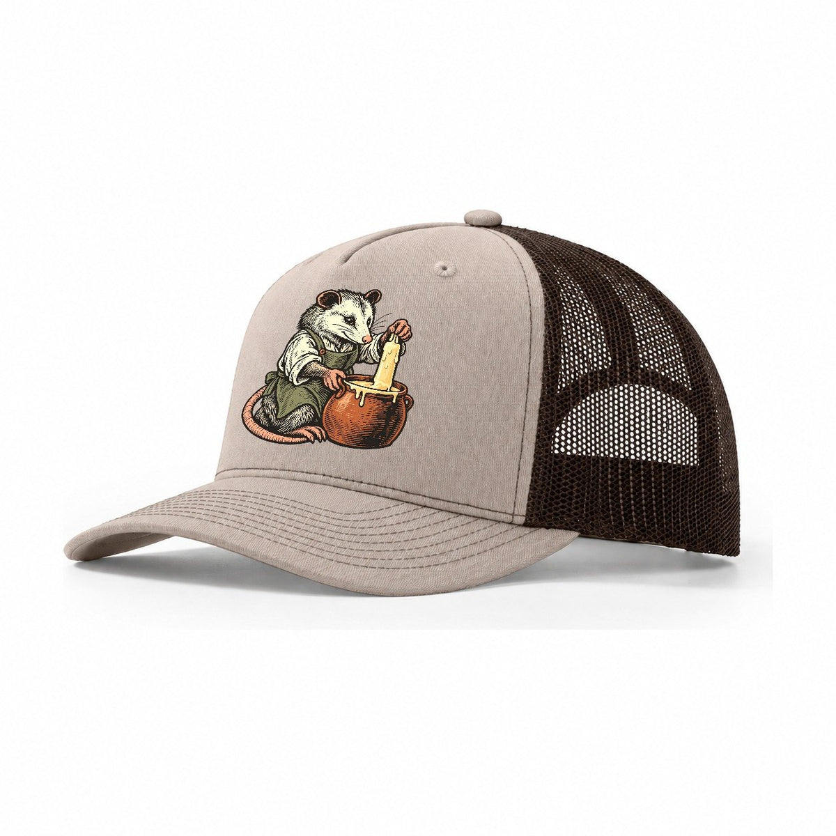 Opossum Candle Maker Sundown Familiars Trucker Hat – Khaki Brown