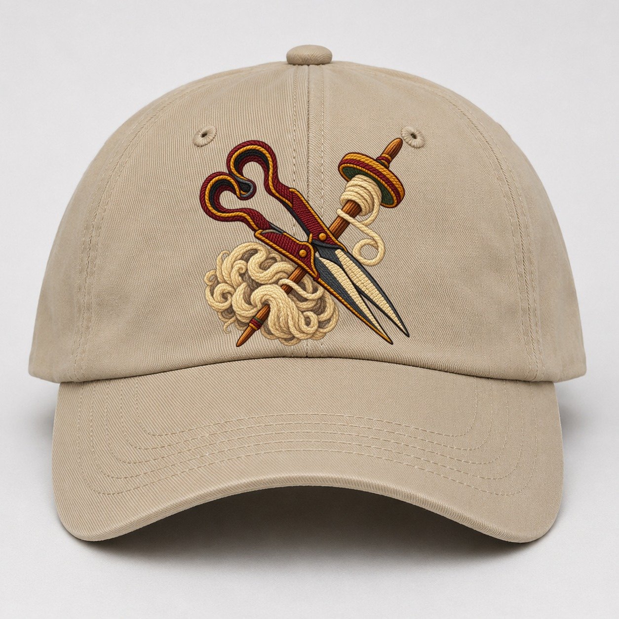 Welsh Wool Shears Spindle And Fleece Uk Culture Heritage Baseball Cap – Khaki