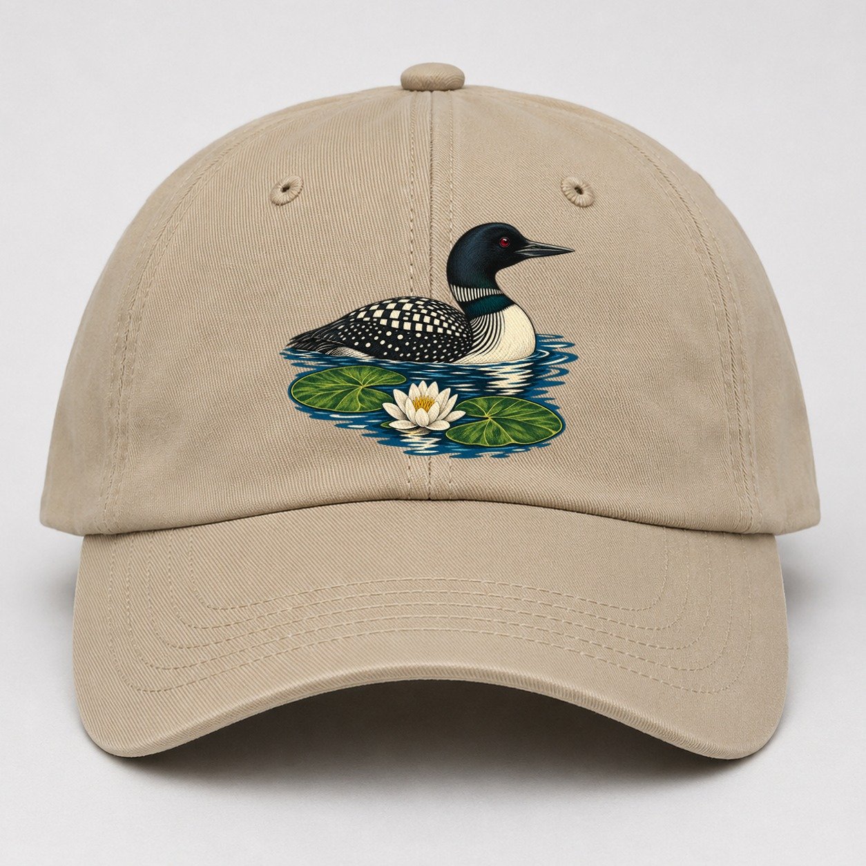 Common Loon And Water Lilies Canada Cultural Icons Baseball Cap – Khaki