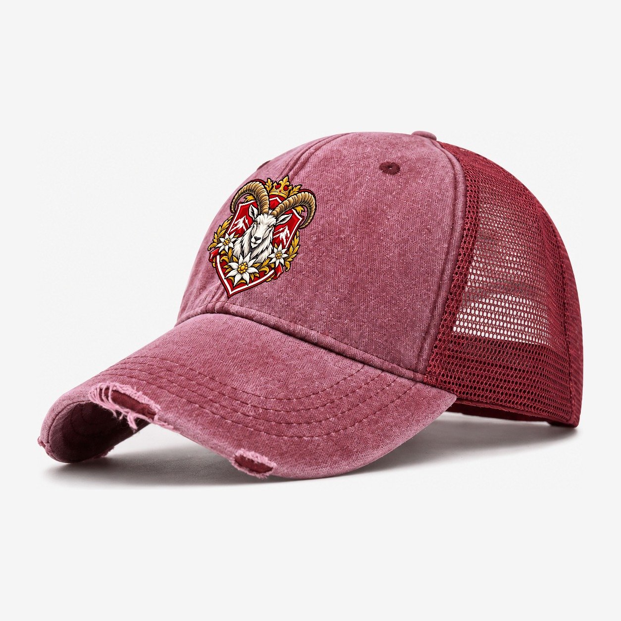 Switzerland Heraldic Crest Country Logos Washed Trucker Hat – Wine Red