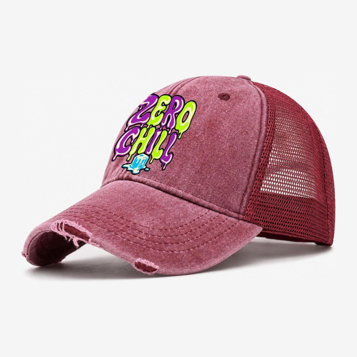 Zero Chill Crazy Styles Washed Trucker Hat – Wine Red