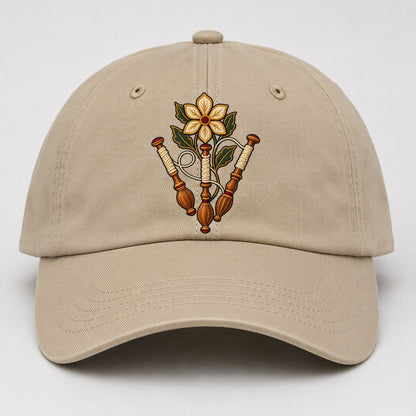 Three Lace Bobbins And Six Petal Linen Bloom Uk Culture Heritage Baseball Cap – Khaki