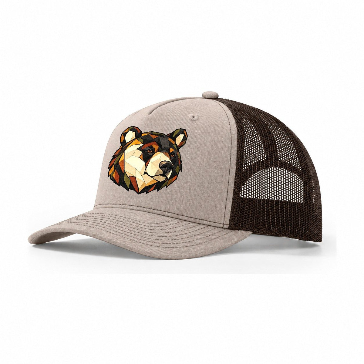 Black Bear Head Wildwood Mosaic Trucker Hat – Khaki Brown
