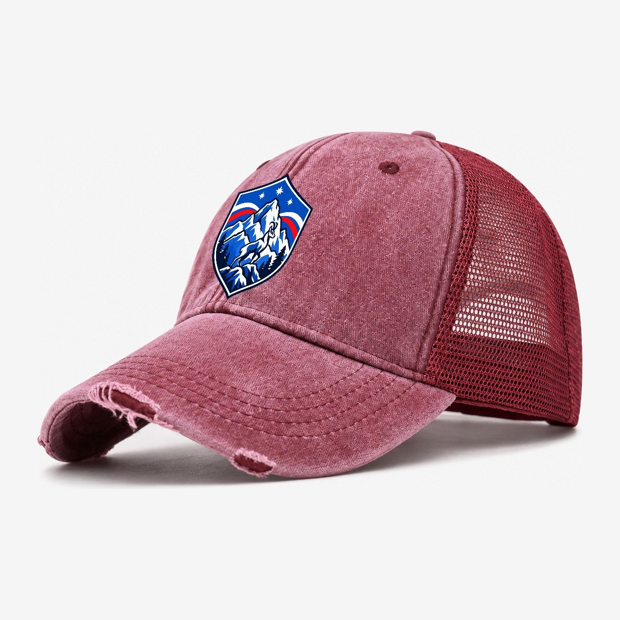 Slovenia Minimal Emblem Country Logos Washed Trucker Hat – Wine Red