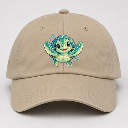 Sea Turtle Front Paddle Sea Sprite Baseball Cap – Khaki