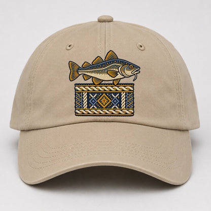 Fisherman S Gansey Knit And Cod Uk Culture Heritage Baseball Cap – Khaki
