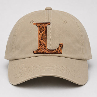 Tooled Leather L Monogram Baseball Cap – Khaki