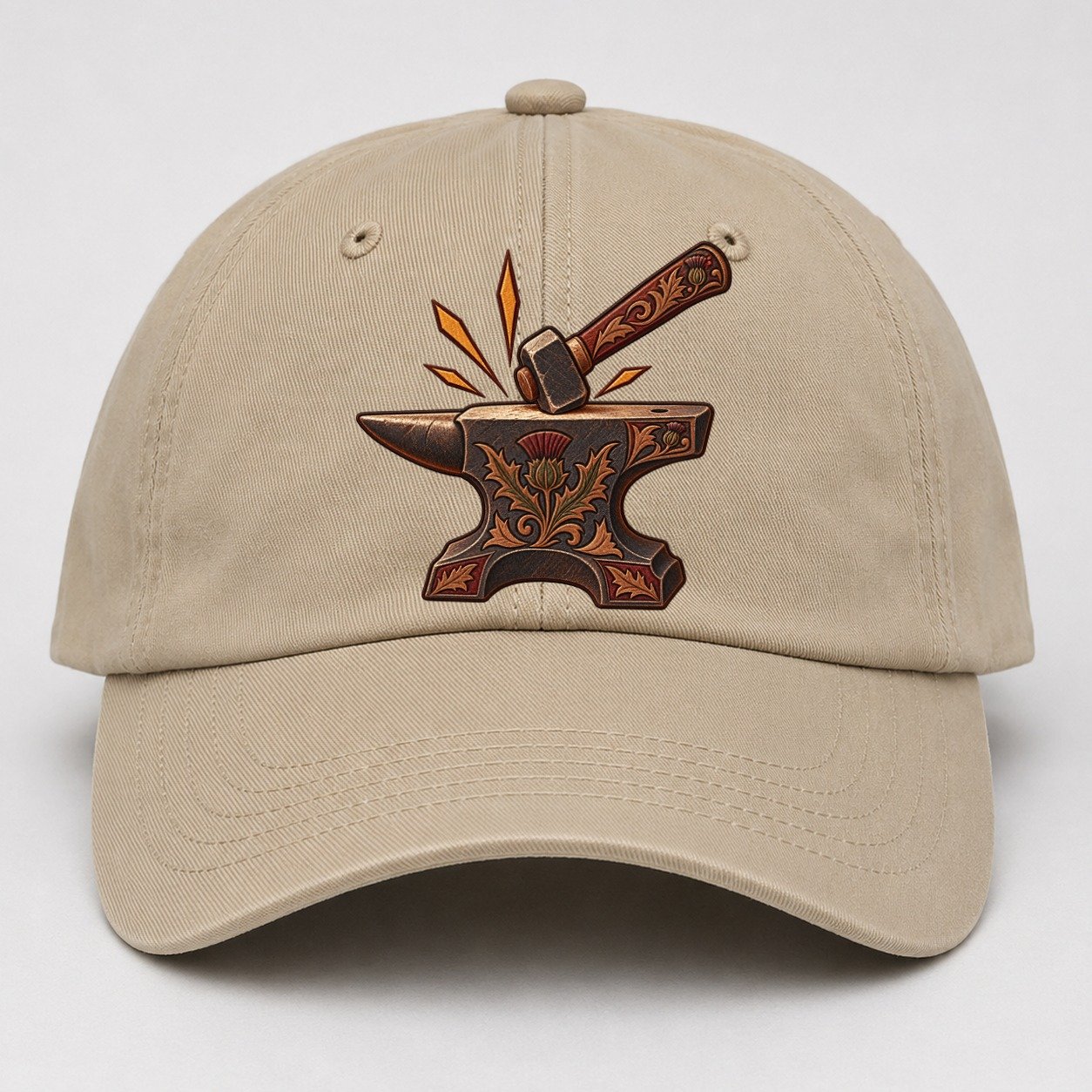 Village Blacksmith Anvil And Hammer Uk Culture Heritage Baseball Cap – Khaki
