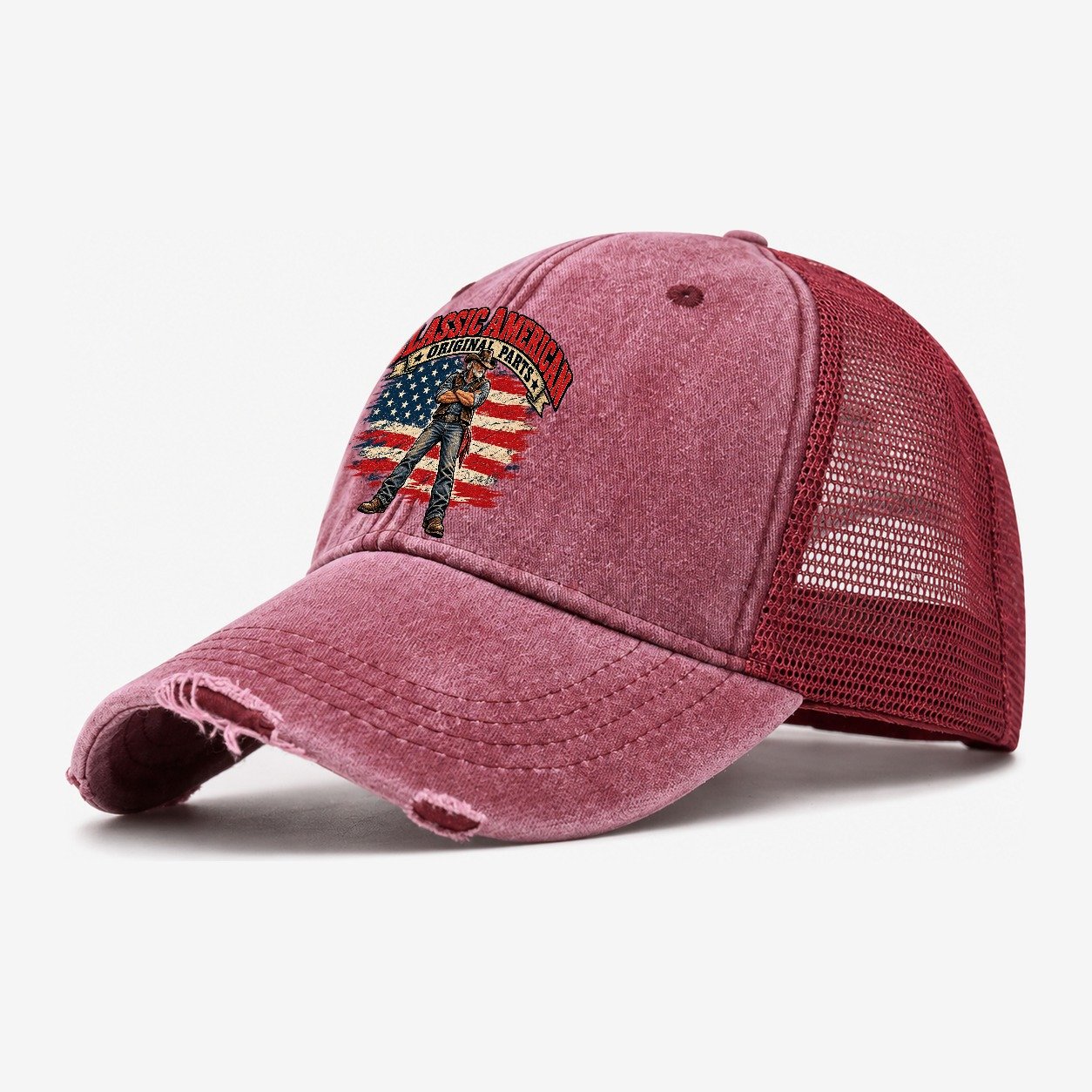 Classic American Original Parts Old Man Strong Washed Trucker Hat – Wine Red