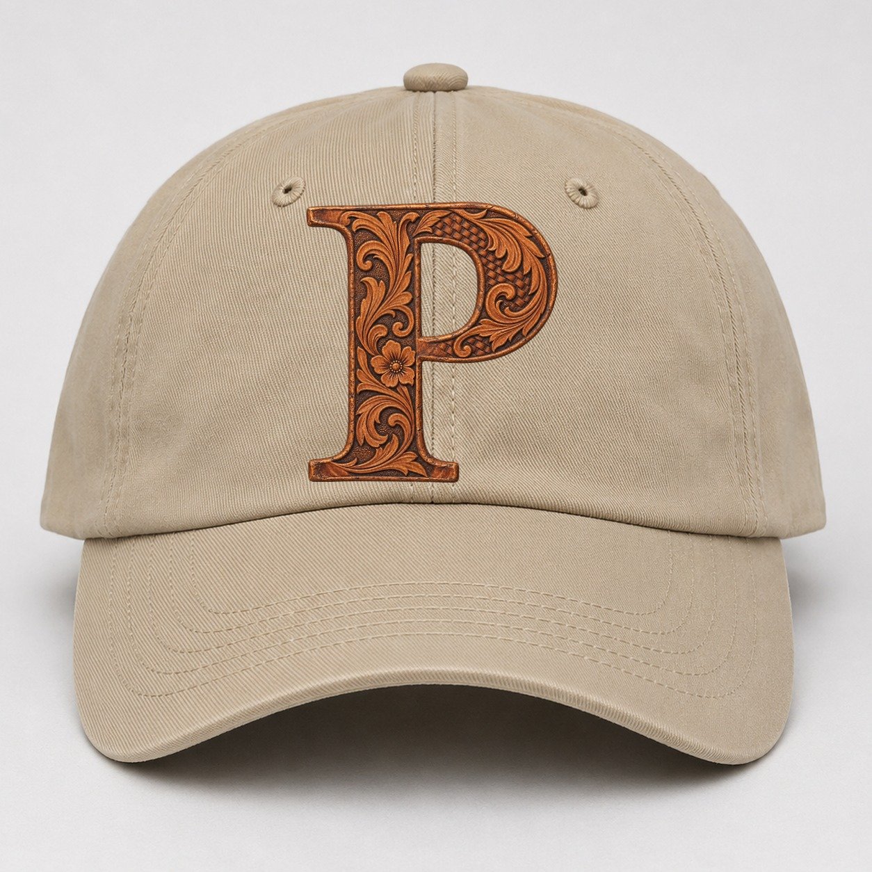 Tooled Leather P Monogram Baseball Cap – Khaki
