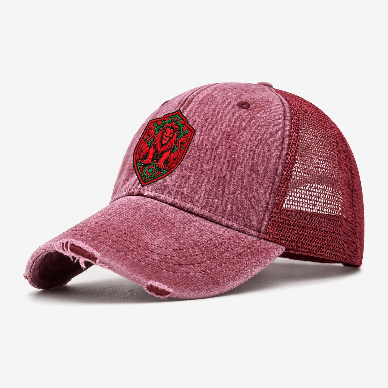 Morocco Minimal Emblem Country Logos Washed Trucker Hat – Wine Red