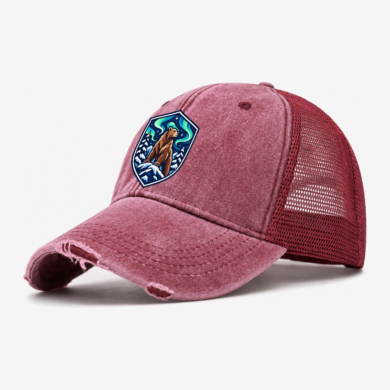 Finland Minimal Emblem Country Logos Washed Trucker Hat – Wine Red