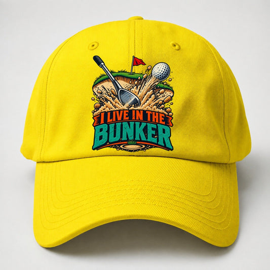 I Live In The Bunker Golf Life Baseball Cap – Yellow