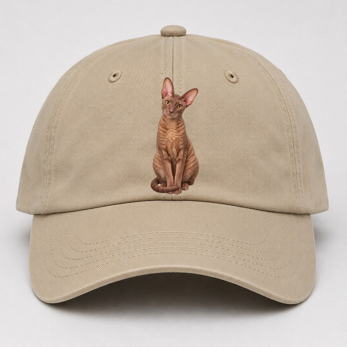 Cornish Rex Seated Portrait Realistic Cat Portrait Baseball Cap – Khaki