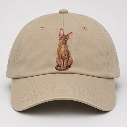 Cornish Rex Seated Portrait Realistic Cat Portrait Baseball Cap – Khaki