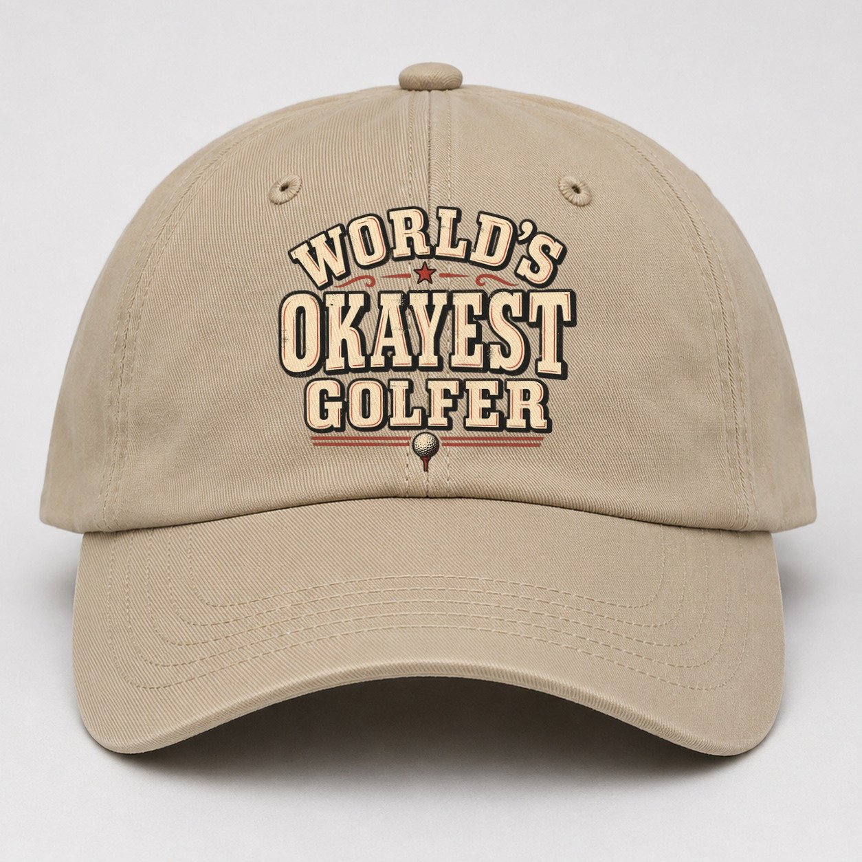 World S Okayest Golfer American Wit Baseball Cap – Khaki