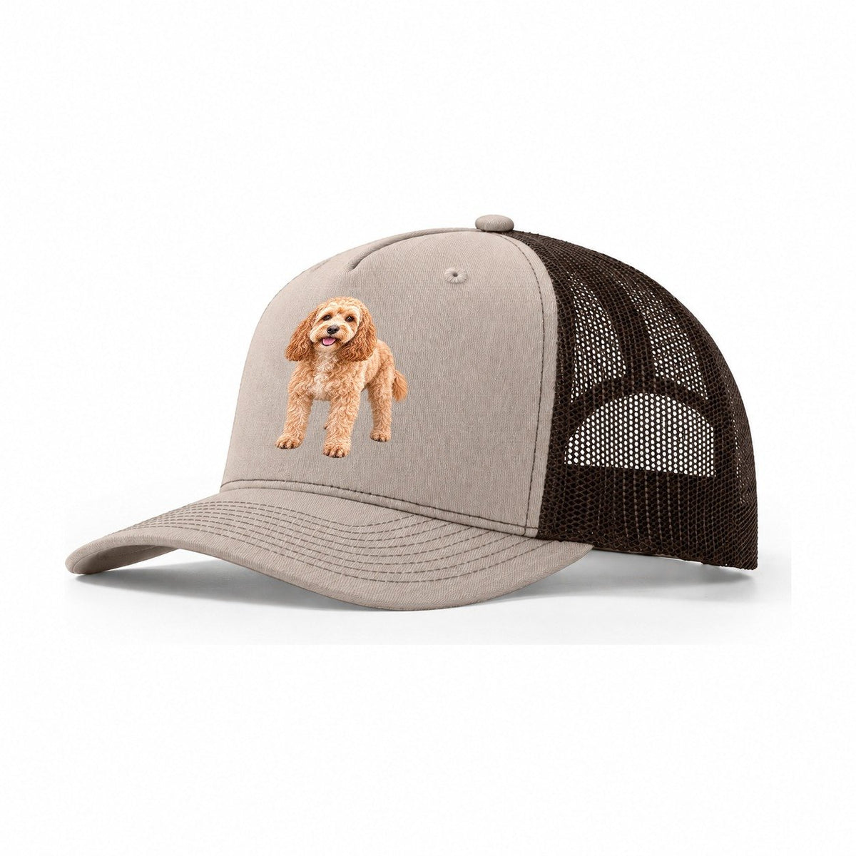 Cockapoo Standing Top Breeds Trucker Hat – Khaki Brown