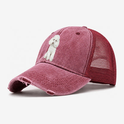 Poodle Portrait Washed Trucker Hat – Wine Red