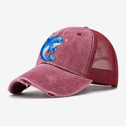 Dolphin Nose Boop Sea Sprite Washed Trucker Hat – Wine Red