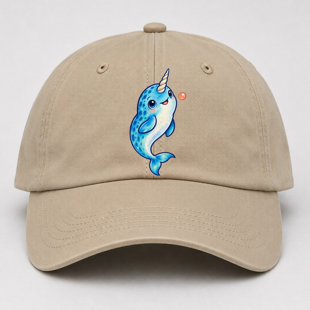 Narwhal Upward Swim Sea Sprite Baseball Cap – Khaki