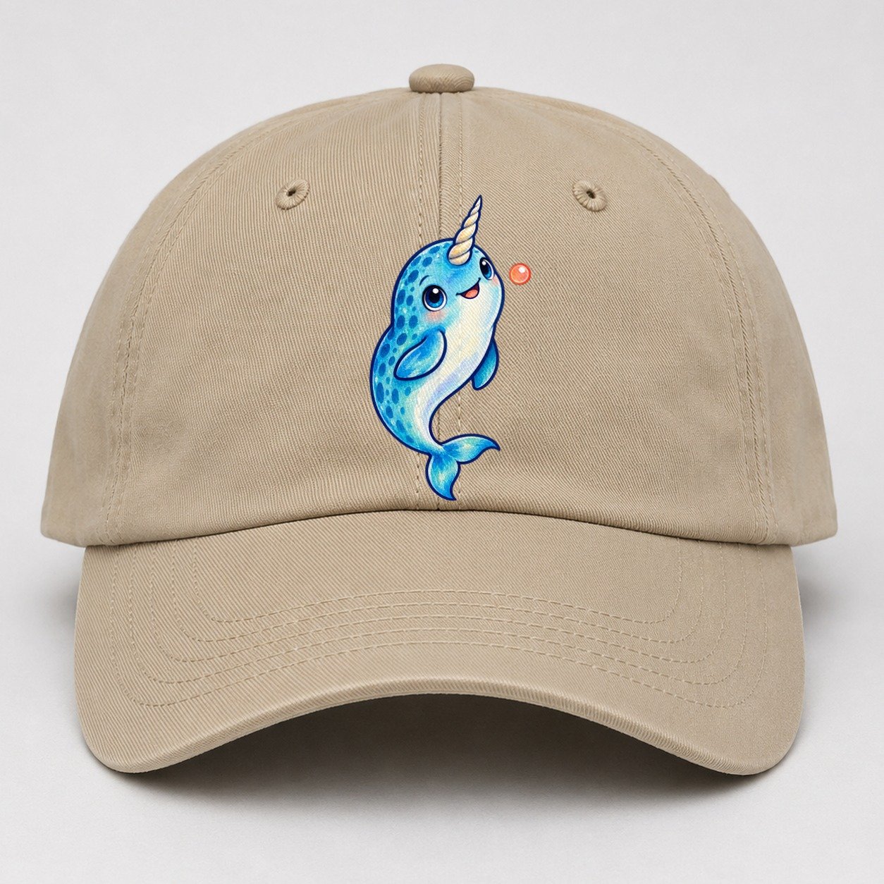 Narwhal Upward Swim Sea Sprite Baseball Cap – Khaki