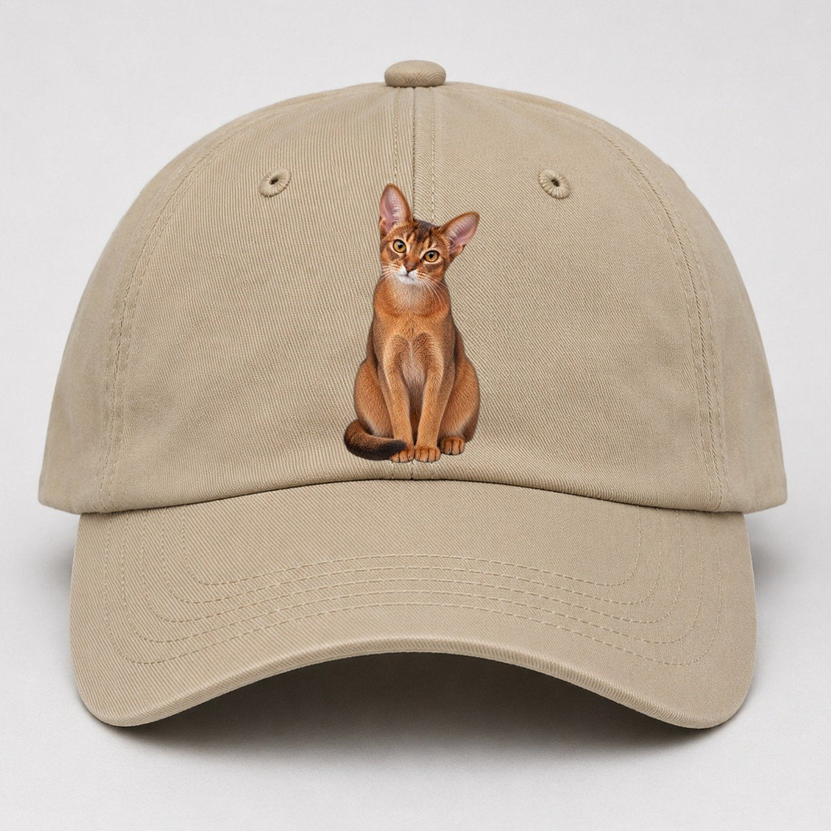 Abyssinian Seated Portrait Realistic Cat Portrait Baseball Cap – Khaki