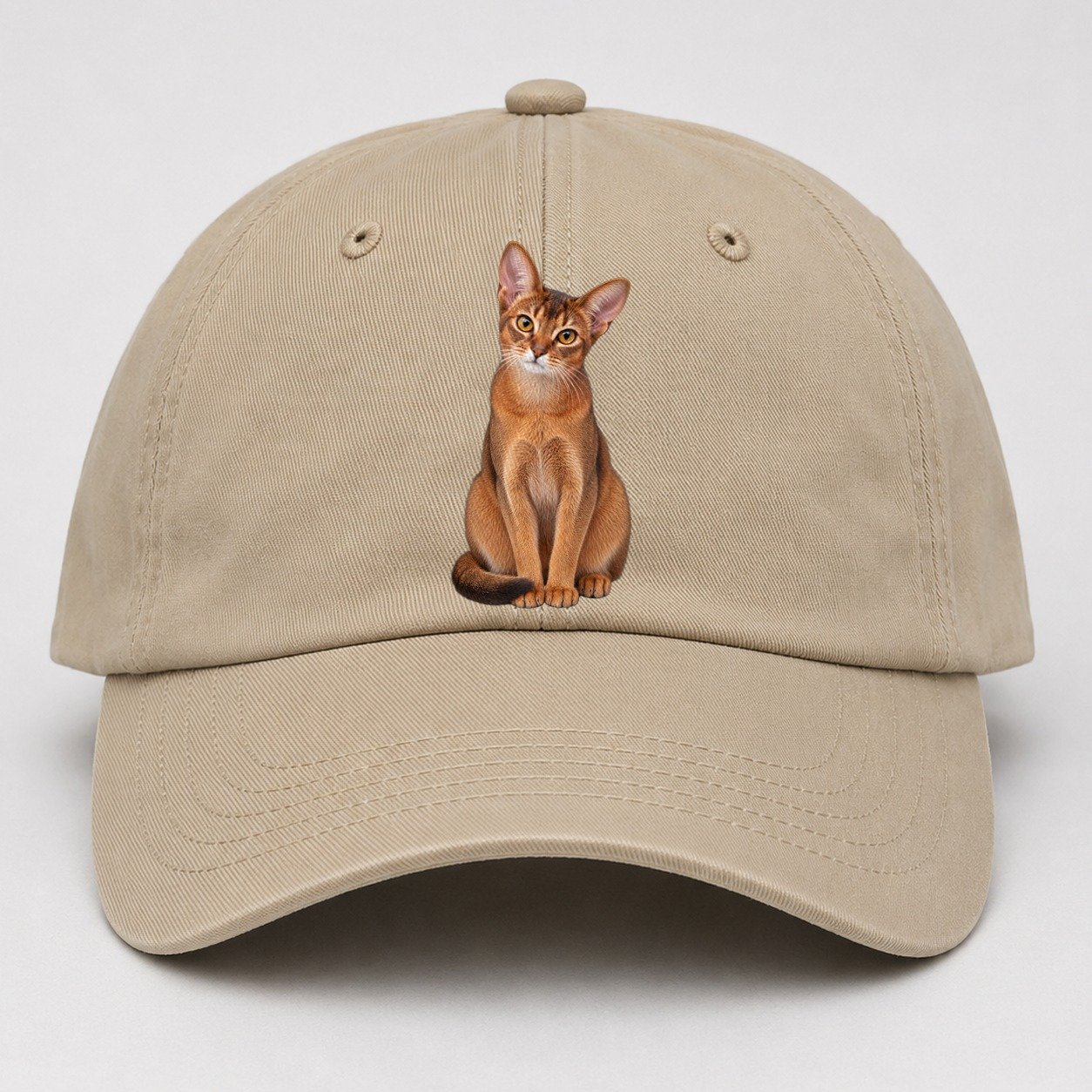Abyssinian Seated Portrait Realistic Cat Portrait Baseball Cap – Khaki