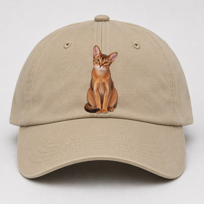 Abyssinian Seated Portrait Realistic Cat Portrait Baseball Cap – Khaki