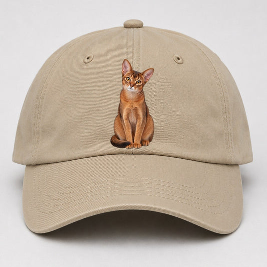 Abyssinian Seated Portrait Realistic Cat Portrait Baseball Cap – Khaki
