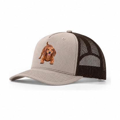 Dachshund Play Bow Top Breeds Trucker Hat – Khaki Brown