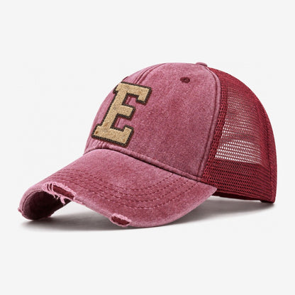 Varsity Chenille E Monogram Washed Trucker Hat – Wine Red